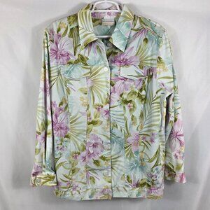 Alfred Dunner Women's Jacket Blazer Size 18 White Blue Pink Tropical Floral